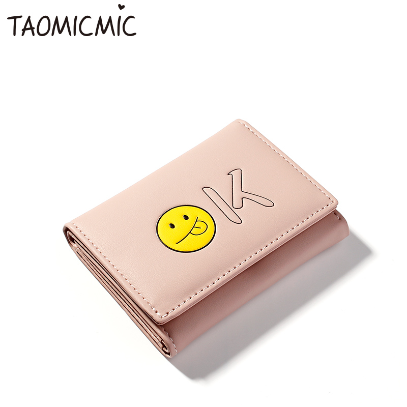 2020 hot sale fashion OEM customized wholesales short lovely smile face waterproof tirfold mini ladies wallet