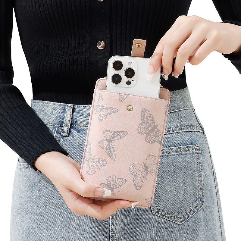 TAOMICMIC    Small Fresh Lady  Mobile Phone Bag butterfly Vertical Hanging Neck Coin Mobile Phone PU Leather Coin Bag for Women
